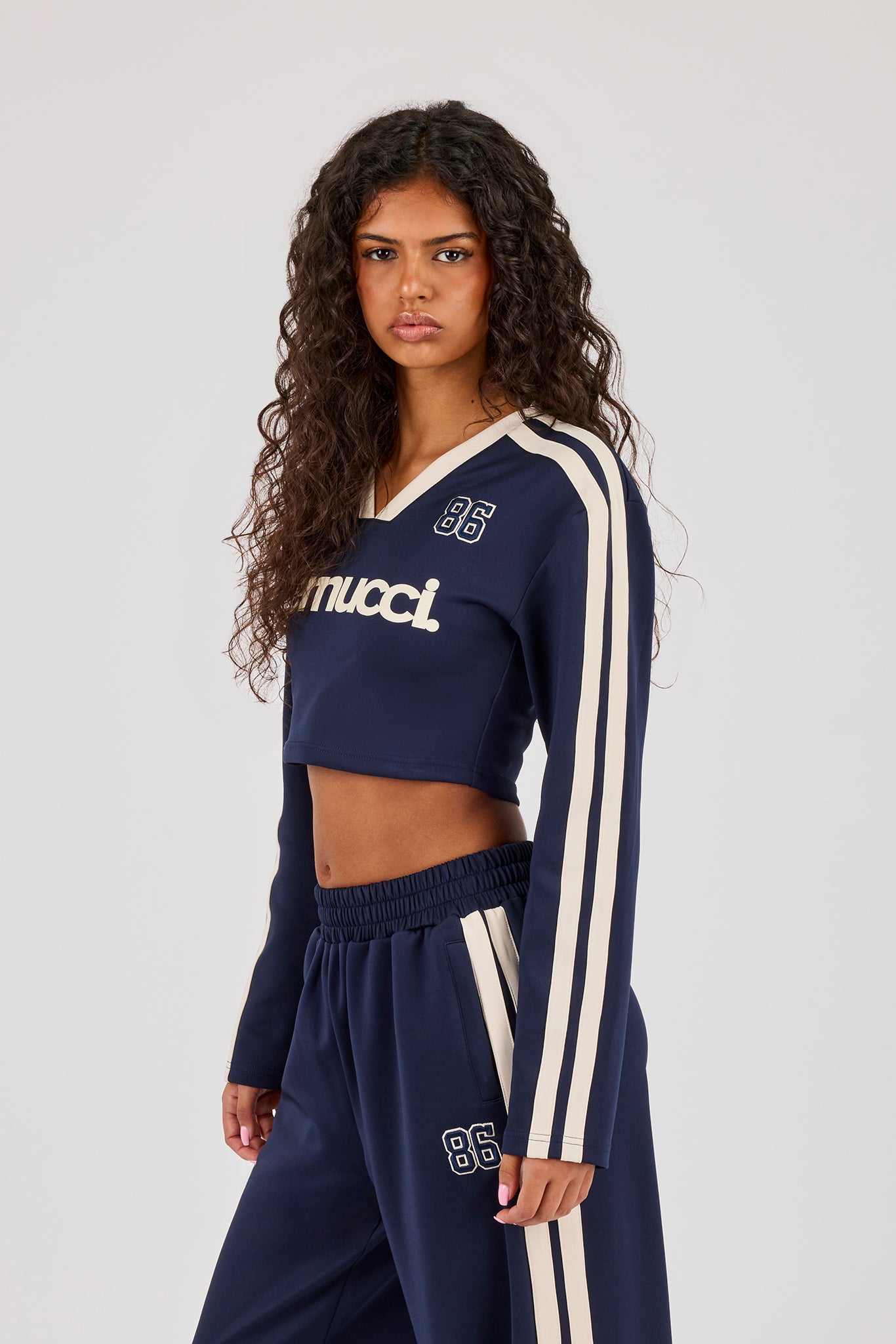 Fitted Taping Football Top - Navy Blue