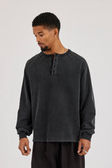 Washed Henley Sweater - Washed Black