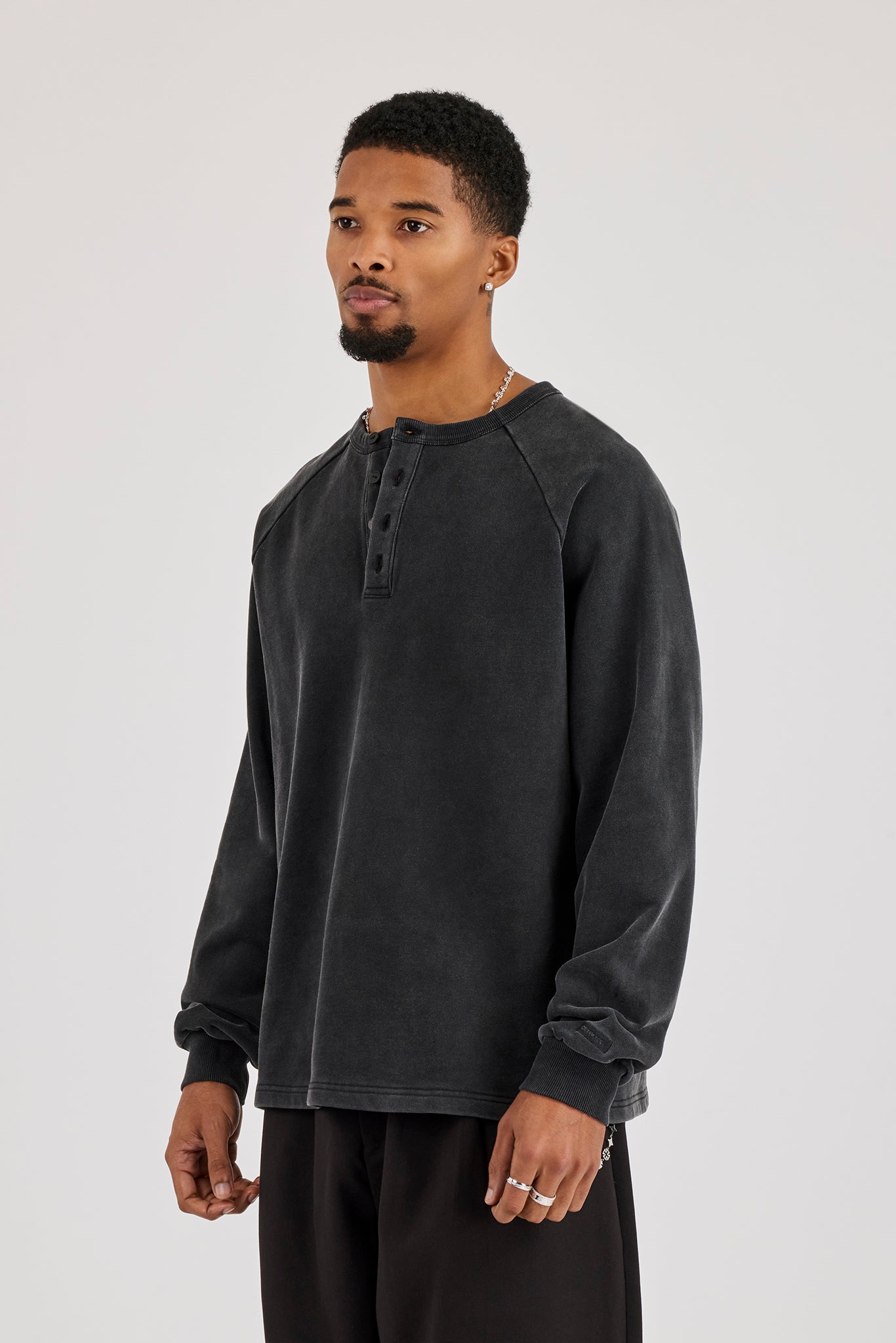 Washed Henley Sweater - Washed Black