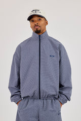 Check Funnel Neck Zip Jacket - Navy