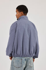 Check Funnel Neck Zip Jacket - Navy