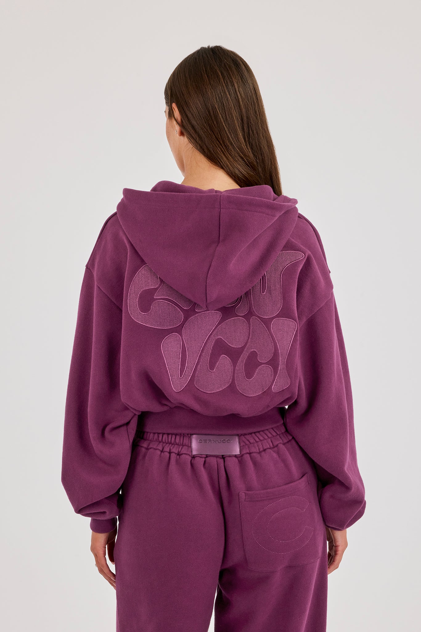 Chain Stitch Cropped Zip Through Hoodie - Cosmic Purple