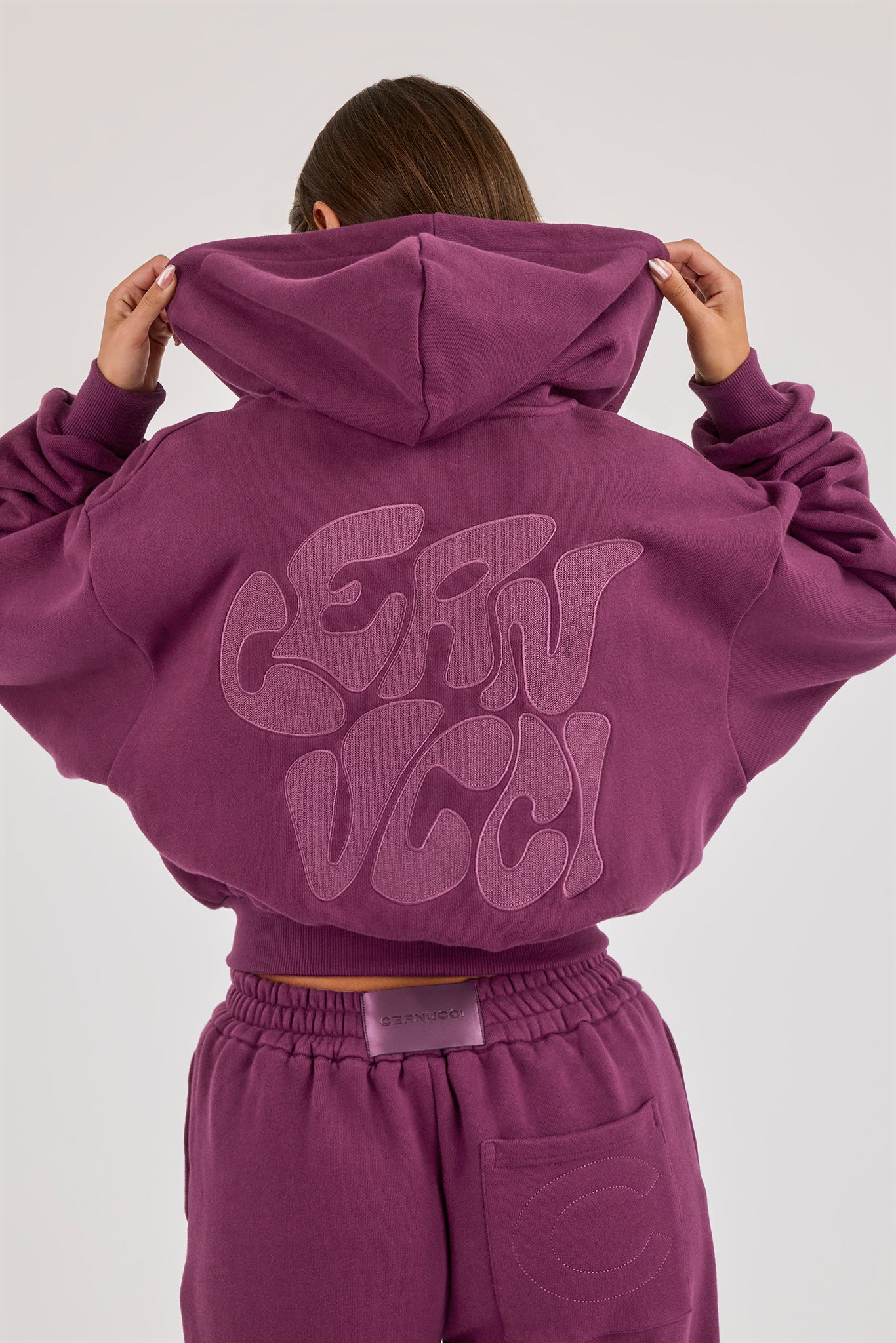 Chain Stitch Cropped Zip Through Hoodie - Cosmic Purple