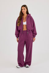 Chain Stitch Cropped Zip Through Hoodie - Cosmic Purple