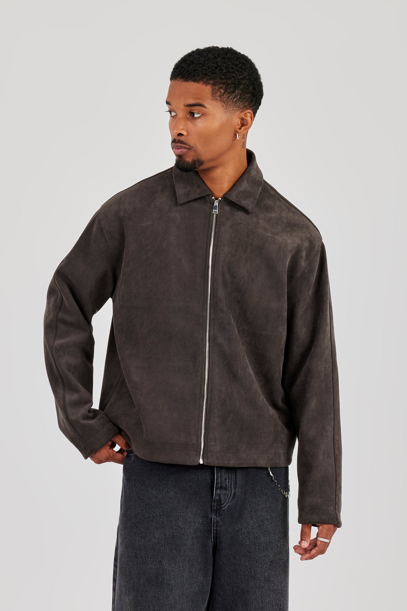 Suede Collared Jacket - Charcoal | Mens Outerwear | Shop Jackets