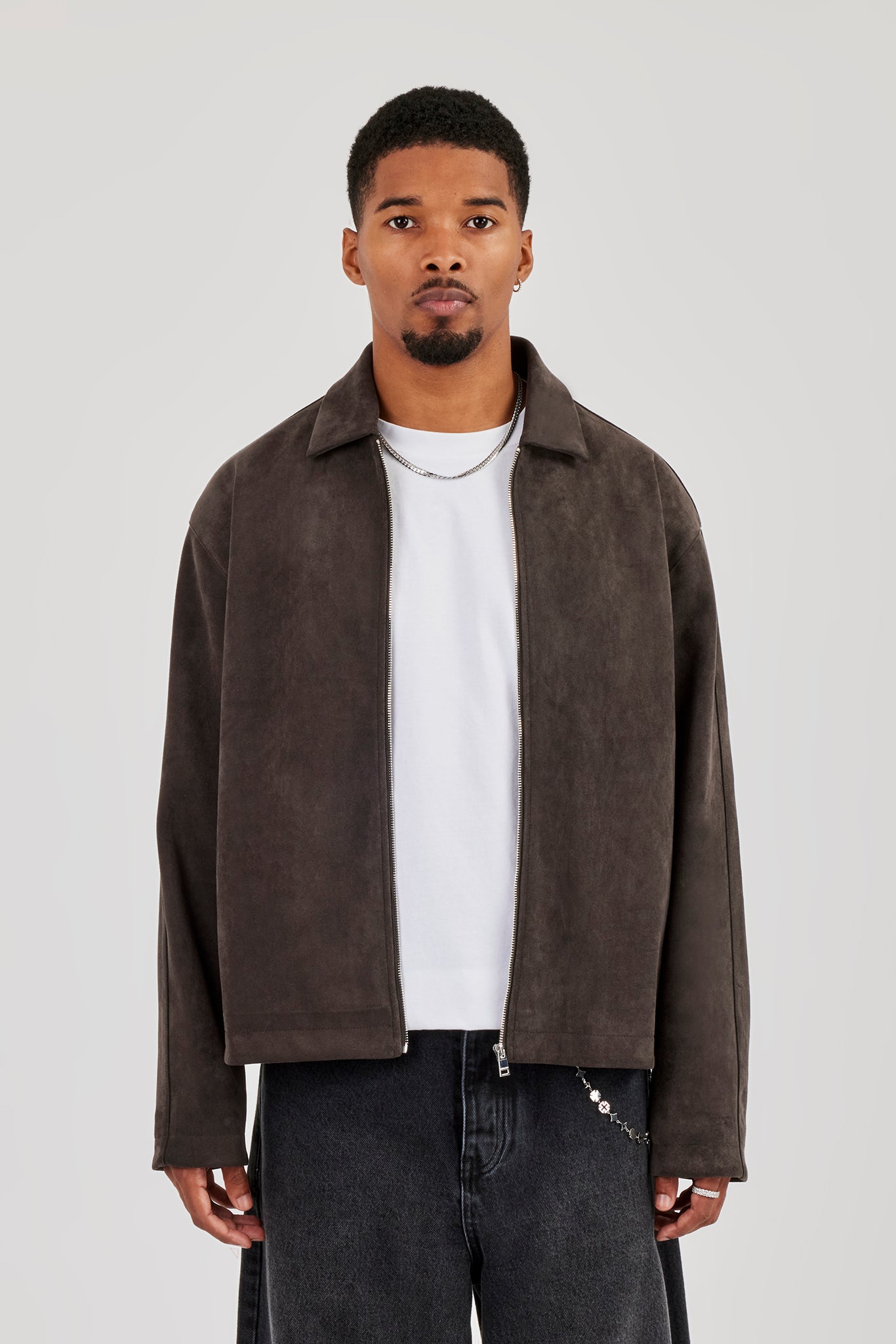 Suede Collared Jacket - Charcoal
