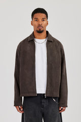 Suede Collared Jacket - Charcoal