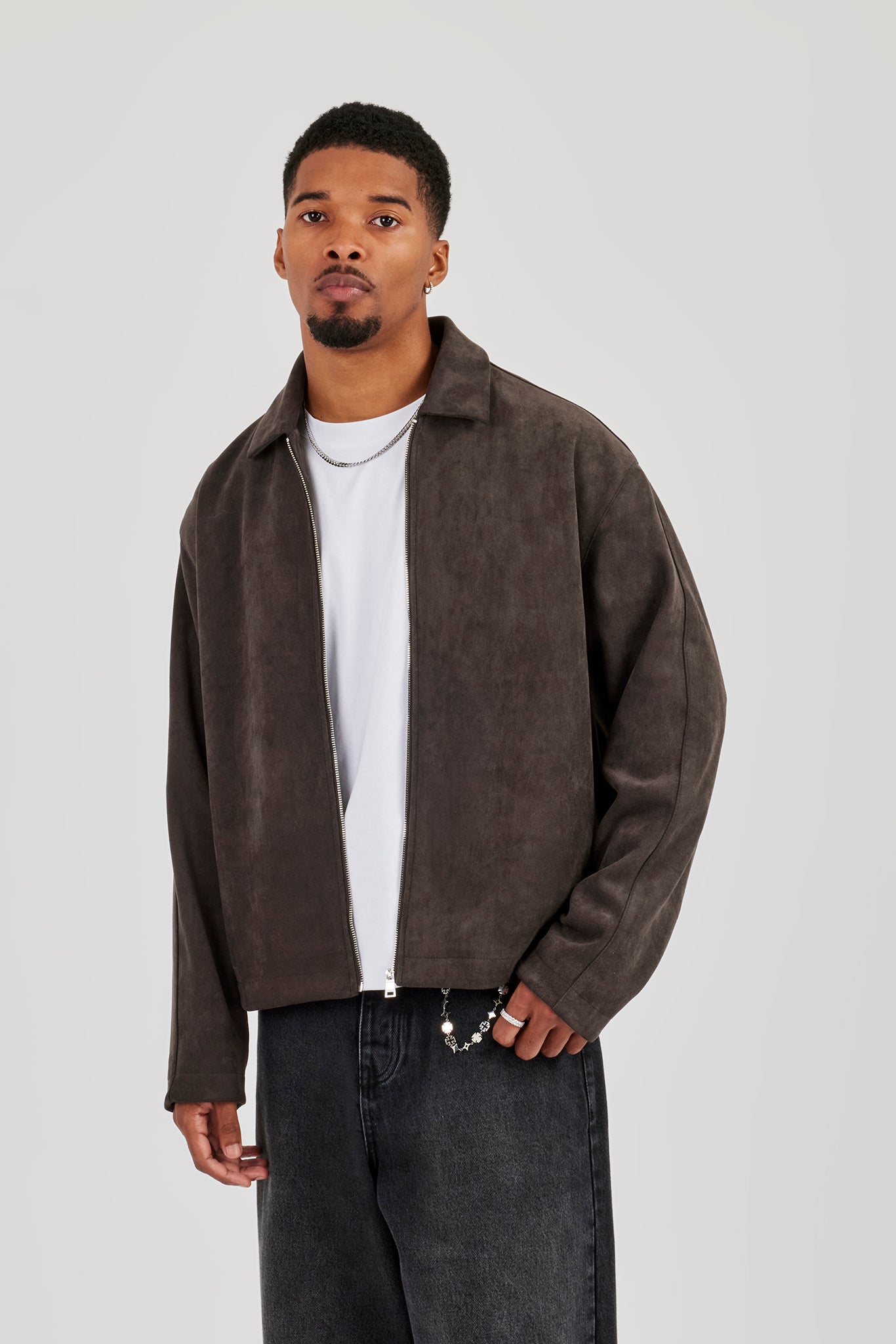 Wildlederjacke mit Kragen - Anthrazit