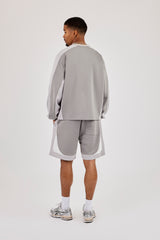 Long Sleeve V Neck Football Top & Relaxed Panelled Short - Light Grey