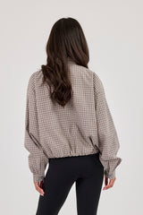 Check Nylon Funnel Neck Jacket - Beige