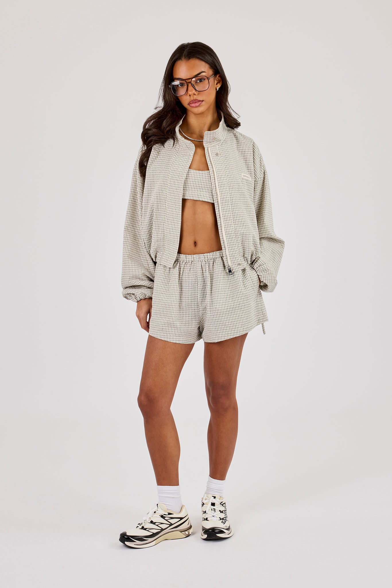 Check Twill Funnel Neck Jacket & Short – Off White