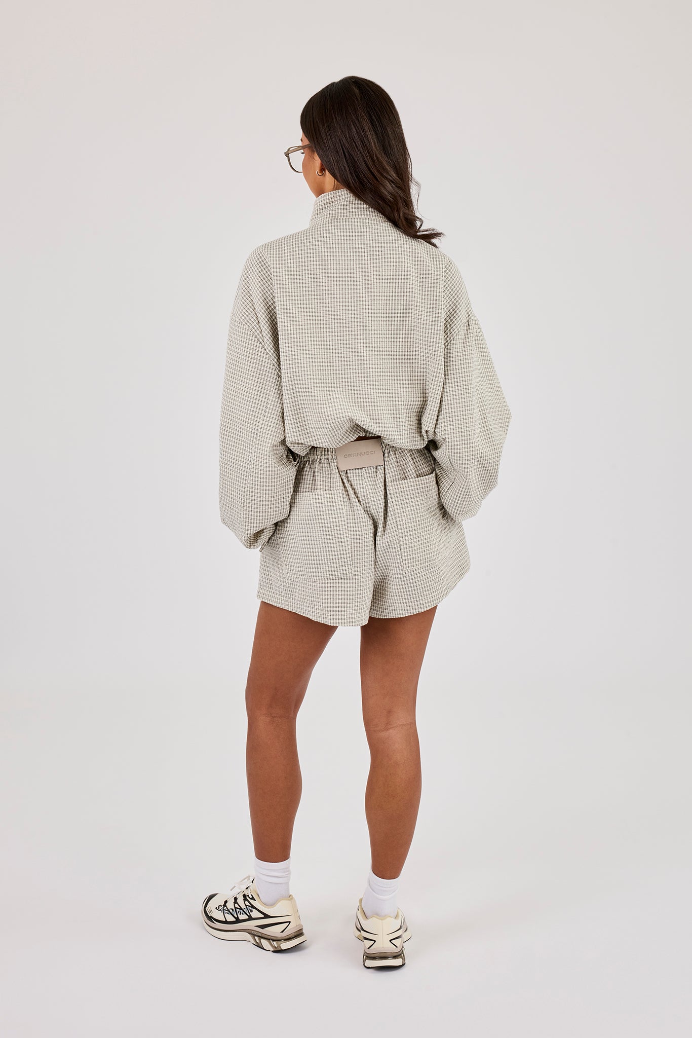 Check Twill Funnel Neck Jacket & Short – Off White