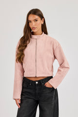 Bikerjacke aus Wildleder – Altrosa