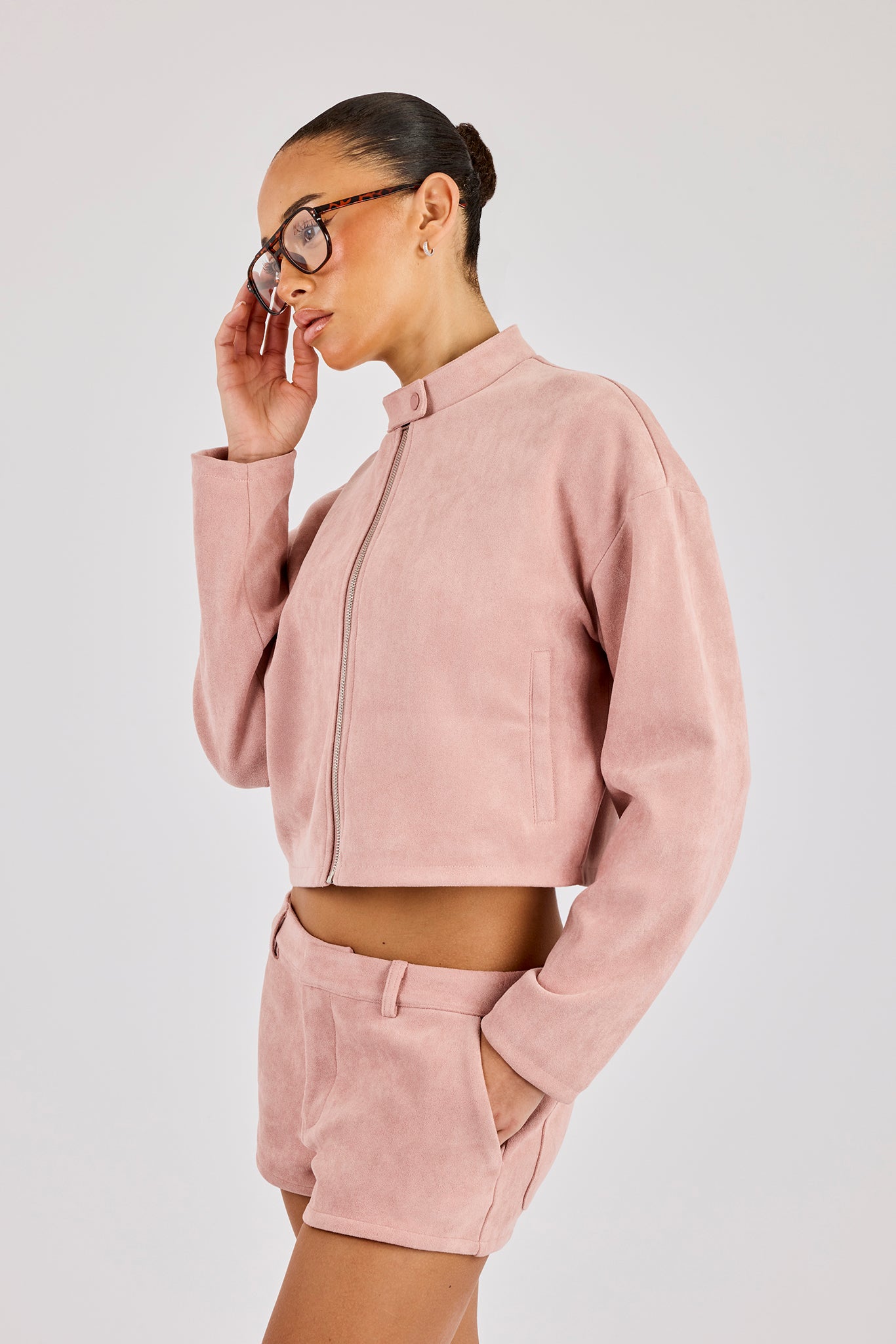 Bikerjacke aus Wildleder – Altrosa