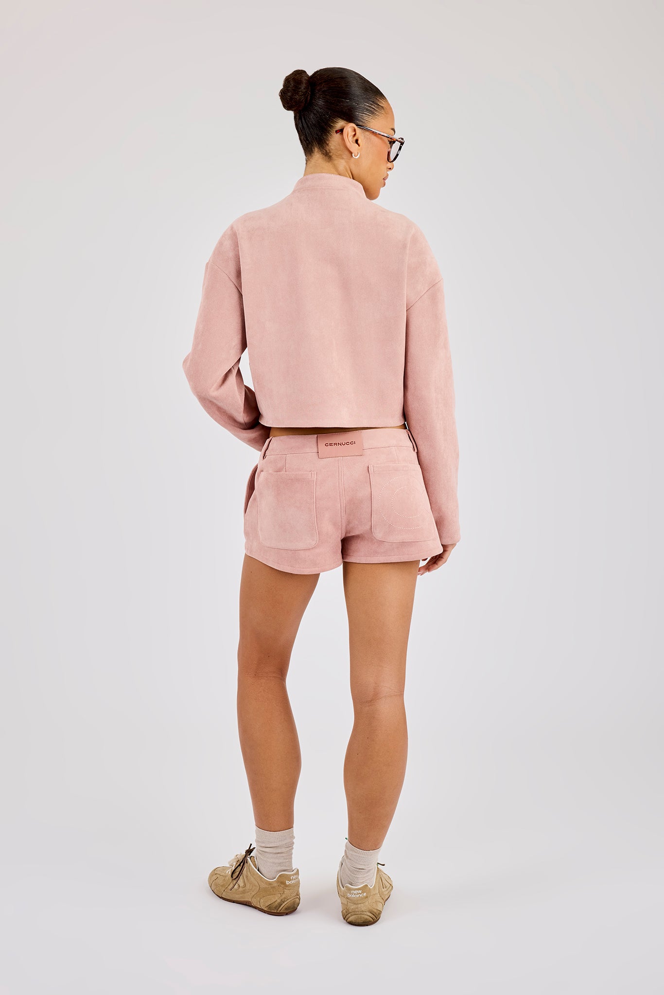 Suede Biker Jacket & Micro Short - Dusty Pink
