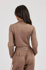Fitted Taping Track Top - Taupe