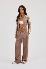 Fitted Taping Track Top - Taupe