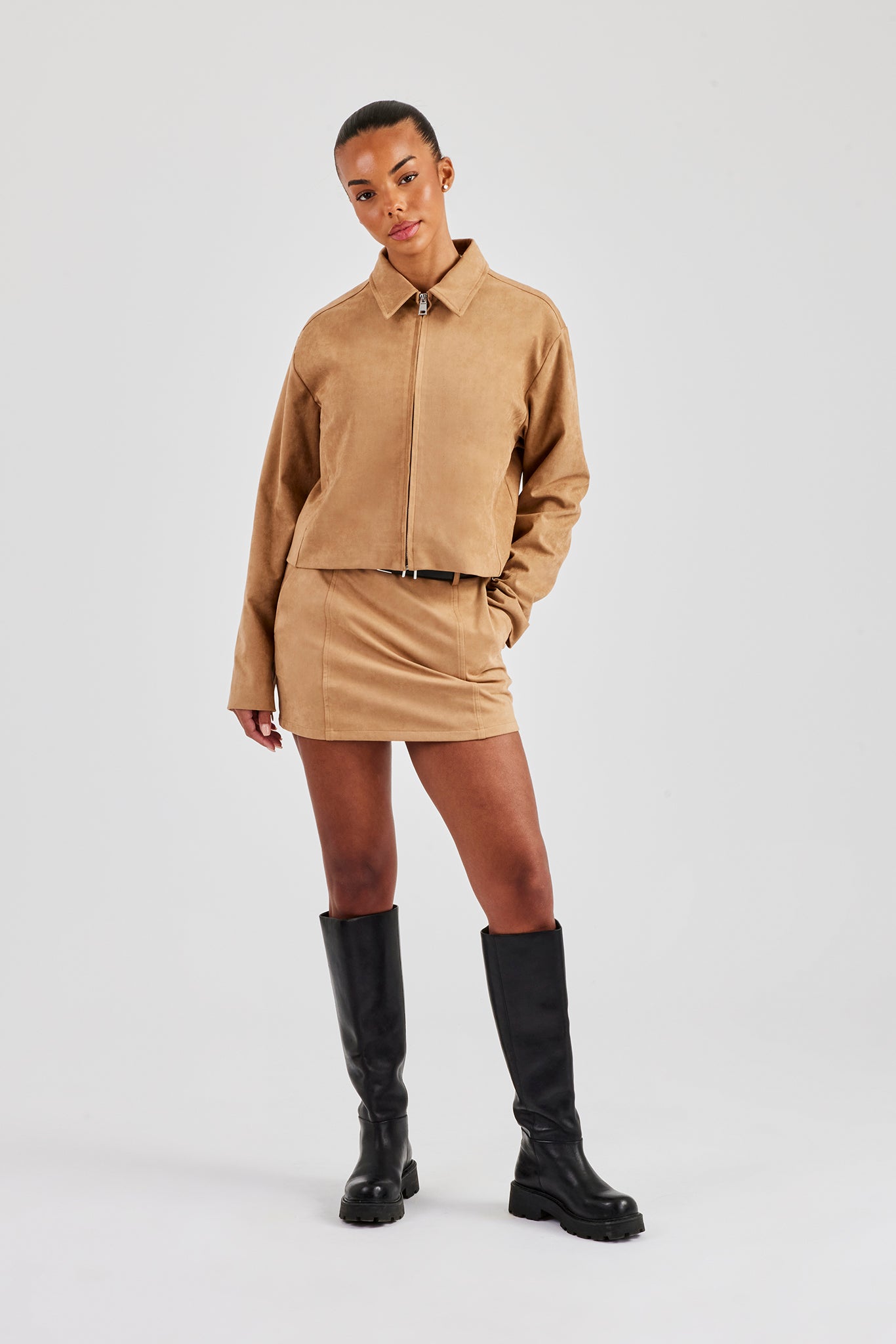 Suede Collared Jacket - Beige | Womens Outerwear | Shop Jackets at