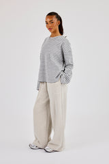 Langarmshirt mit Waffelstreifen – Grau