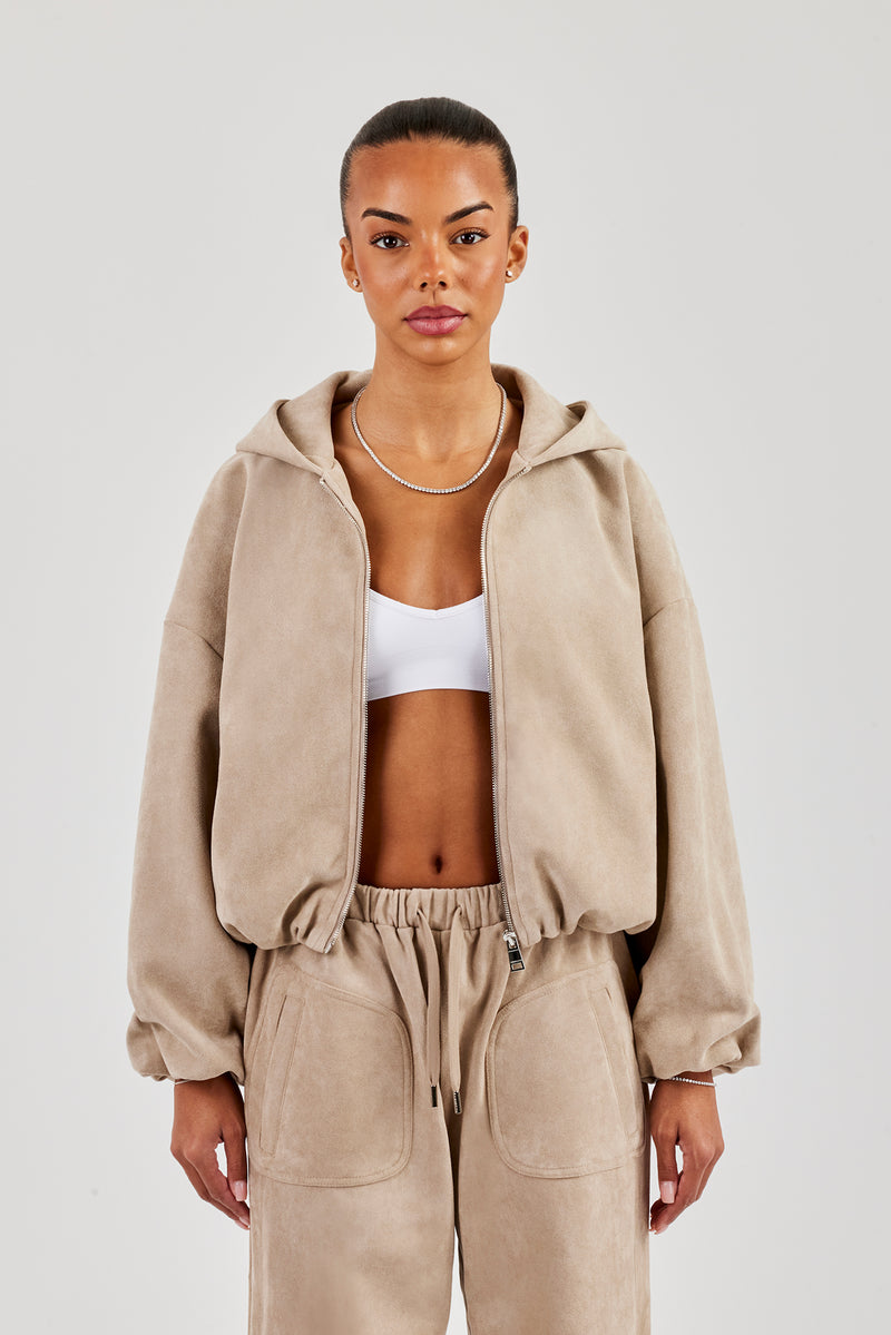 Wildlederjacke mit Kapuze - Beige