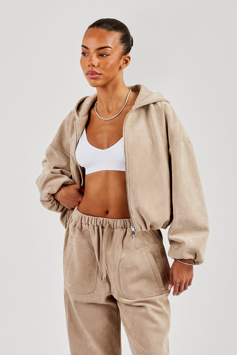 Suede Hooded Jacket - Beige