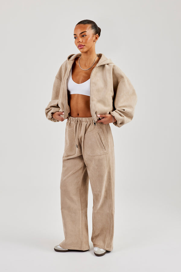 Suede Hooded Jacket and Trouser - Beige