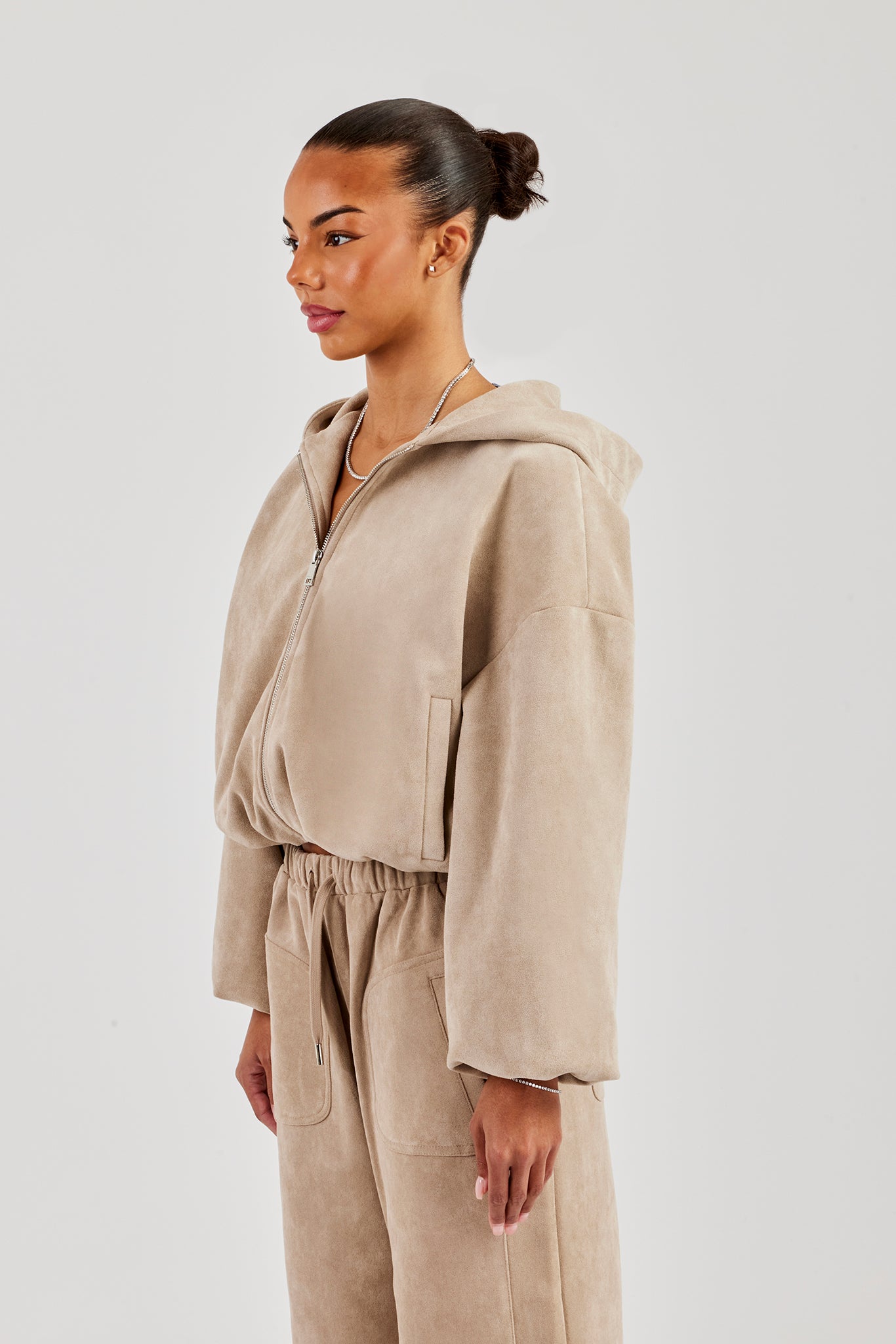 Wildlederjacke mit Kapuze - Beige