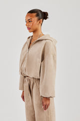 Wildlederjacke mit Kapuze - Beige