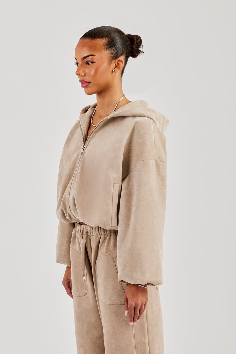 Wildlederjacke mit Kapuze - Beige