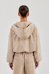 Wildlederjacke mit Kapuze - Beige
