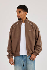 Waffle Funnel Neck With Piping - Brown