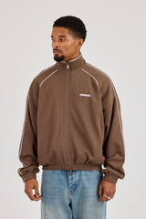 Waffle Funnel Neck With Piping - Brown