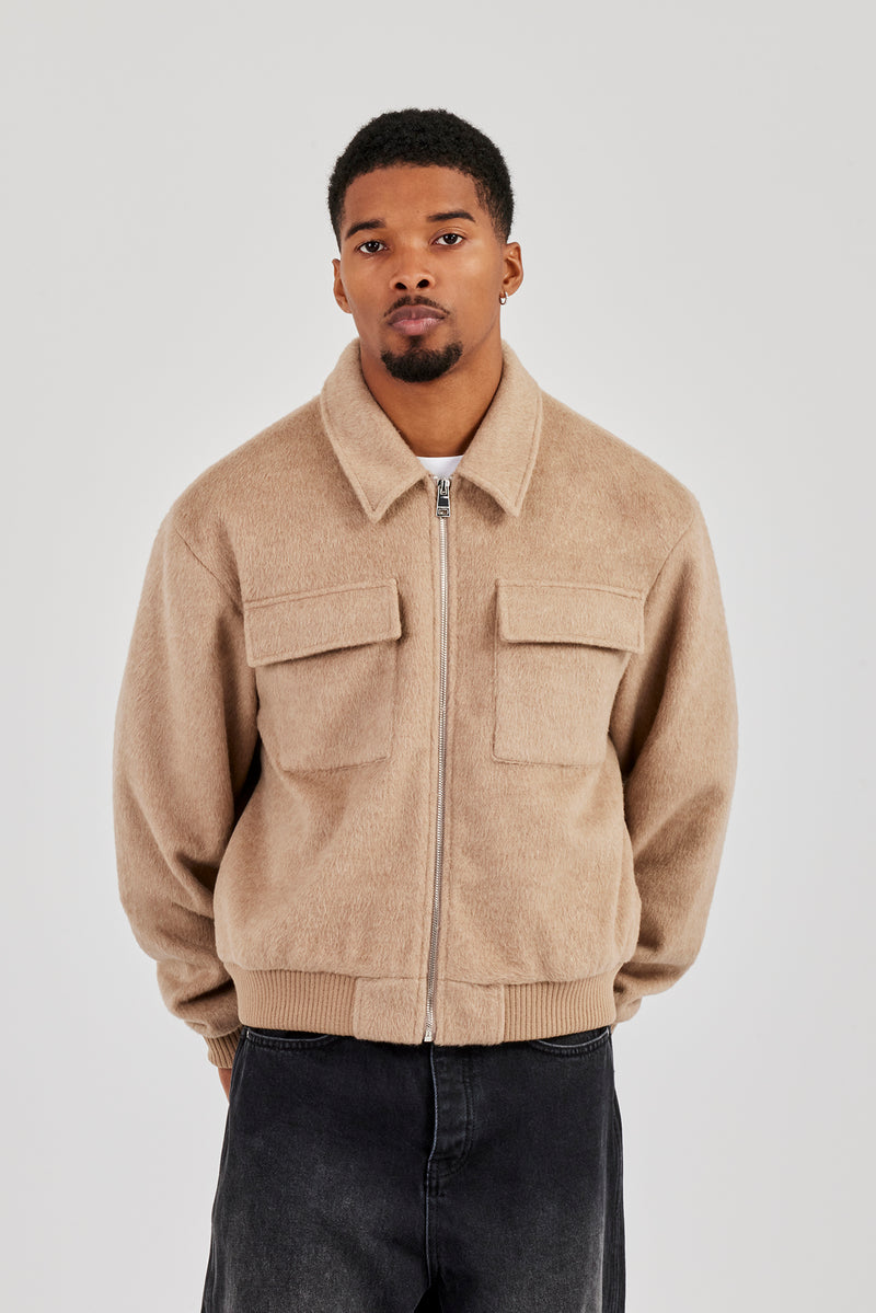Strukturierte Utility-Bomberjacke - Beige