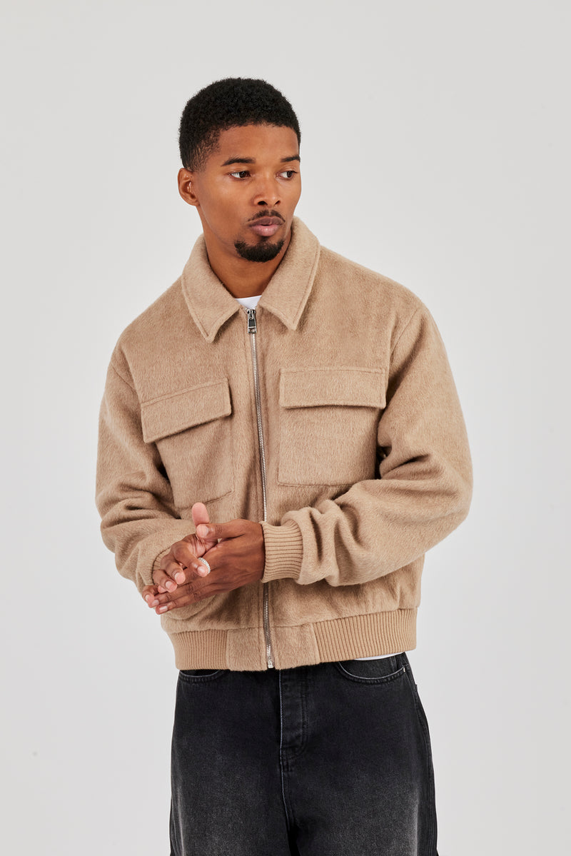 Strukturierte Utility-Bomberjacke - Beige