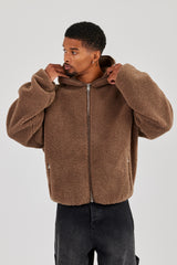 Oversized Borg Zip Hoodie - Chocolate