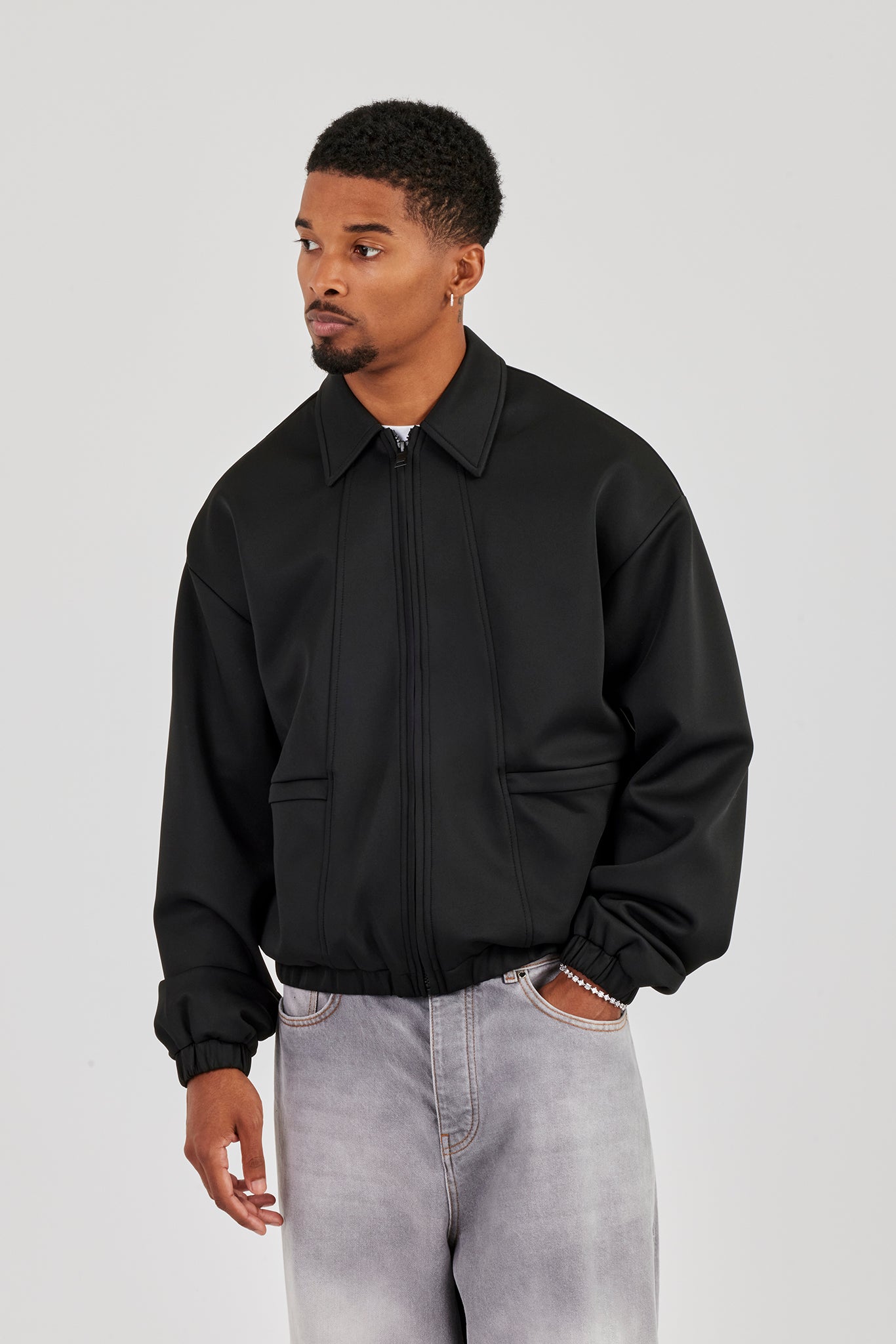 Trainingsjacke mit Poly-Kontrast - Schwarz