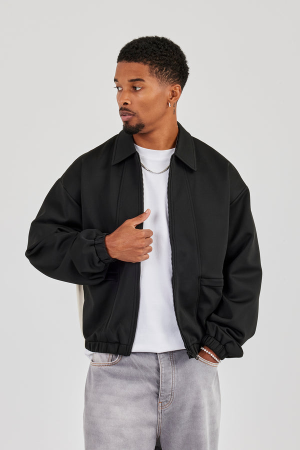 Trainingsjacke mit Poly-Kontrast - Schwarz