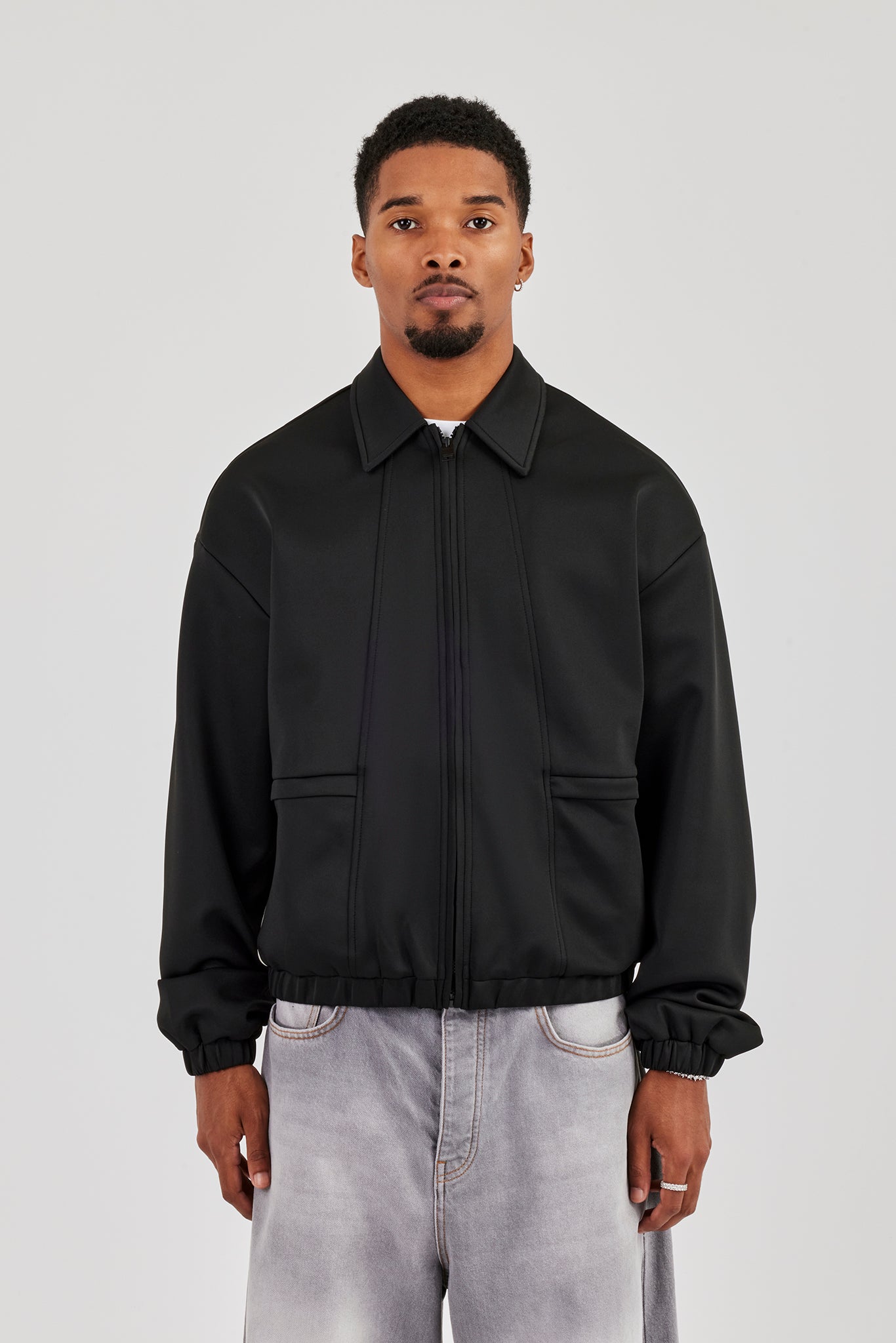 Trainingsjacke mit Poly-Kontrast - Schwarz