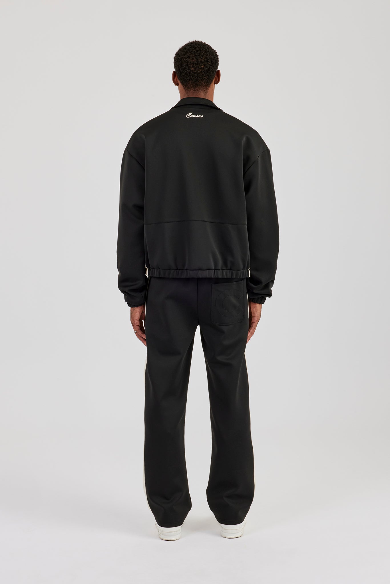 Poly Contrast Track Jacket & Relaxed Trouser- Black