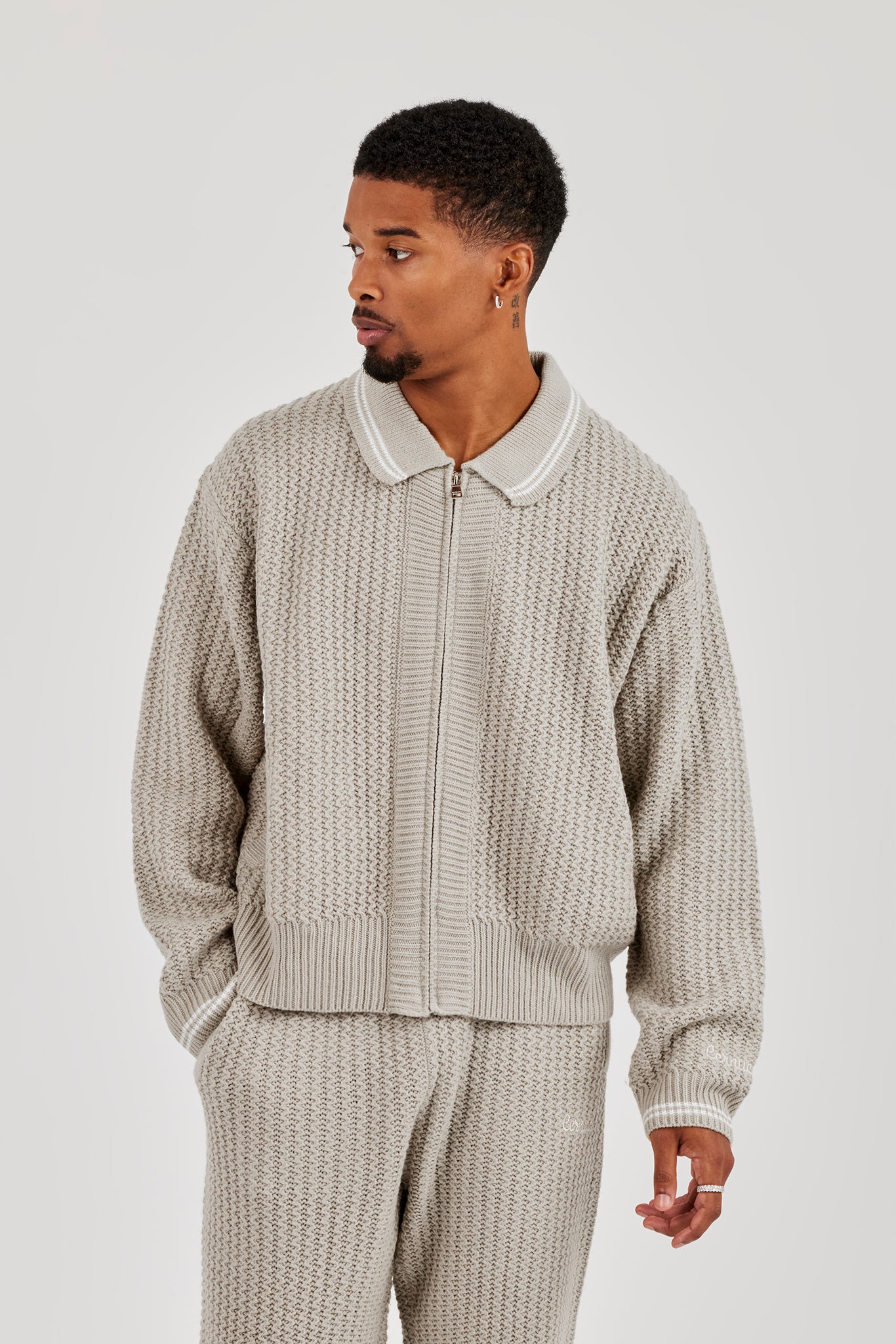 Gestrickter Harrington - Taupe