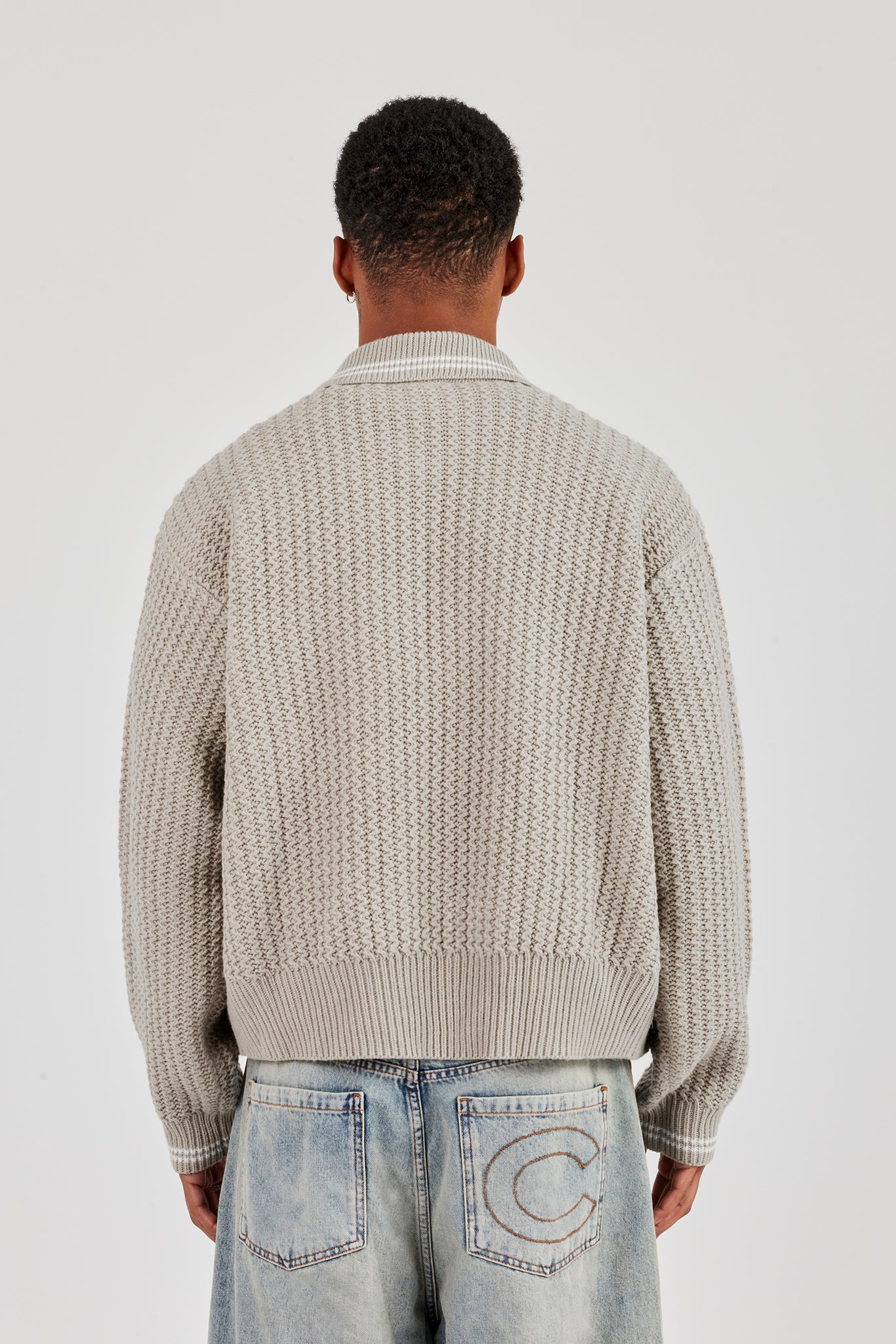 Gestrickter Harrington - Taupe