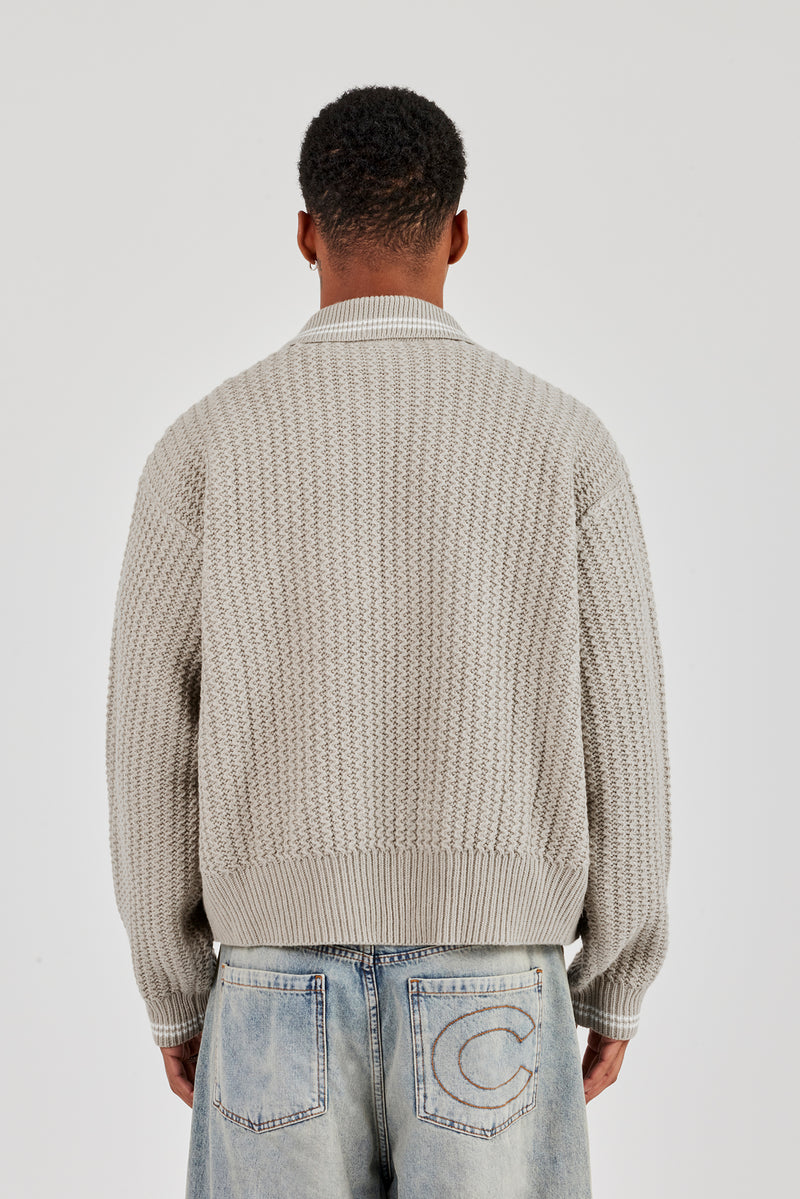 Gestrickter Harrington - Taupe