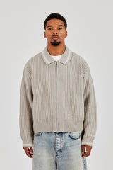 Gestrickter Harrington - Taupe