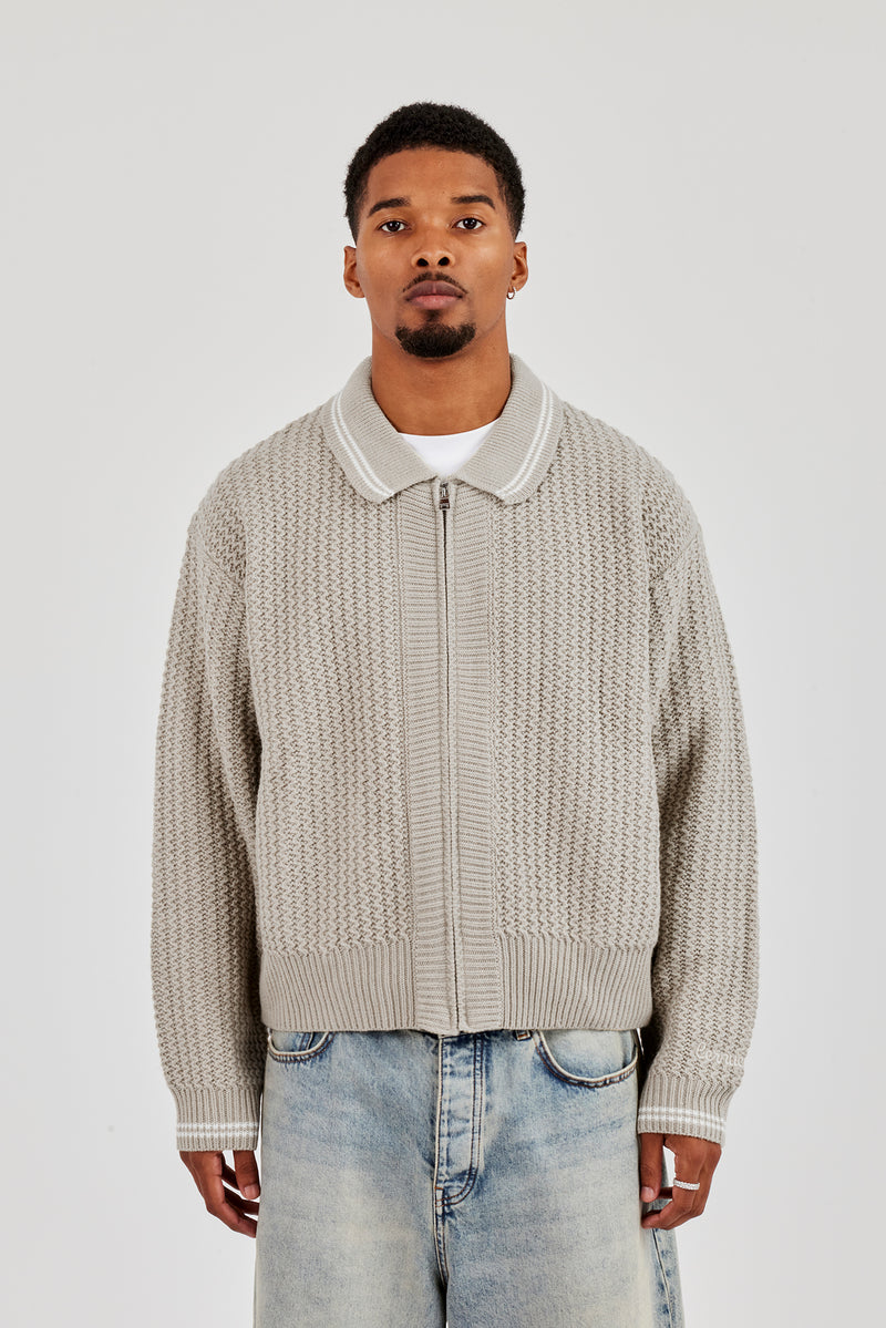 Gestrickter Harrington - Taupe