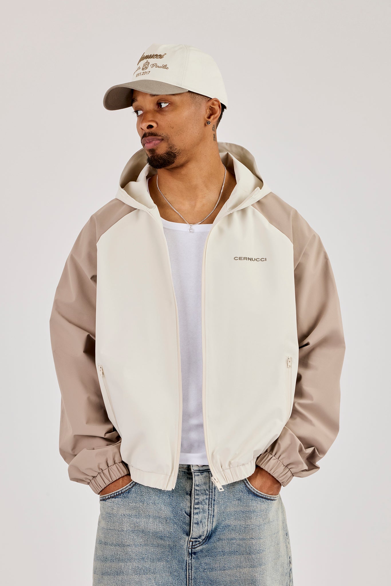 Nylon Panelled Windbreaker - Taupe