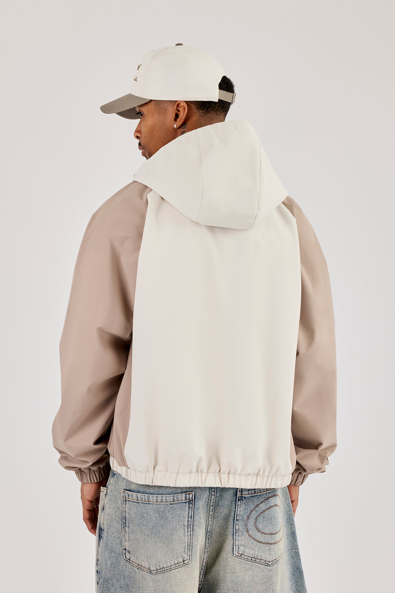 Nylon Panelled Windbreaker - Taupe