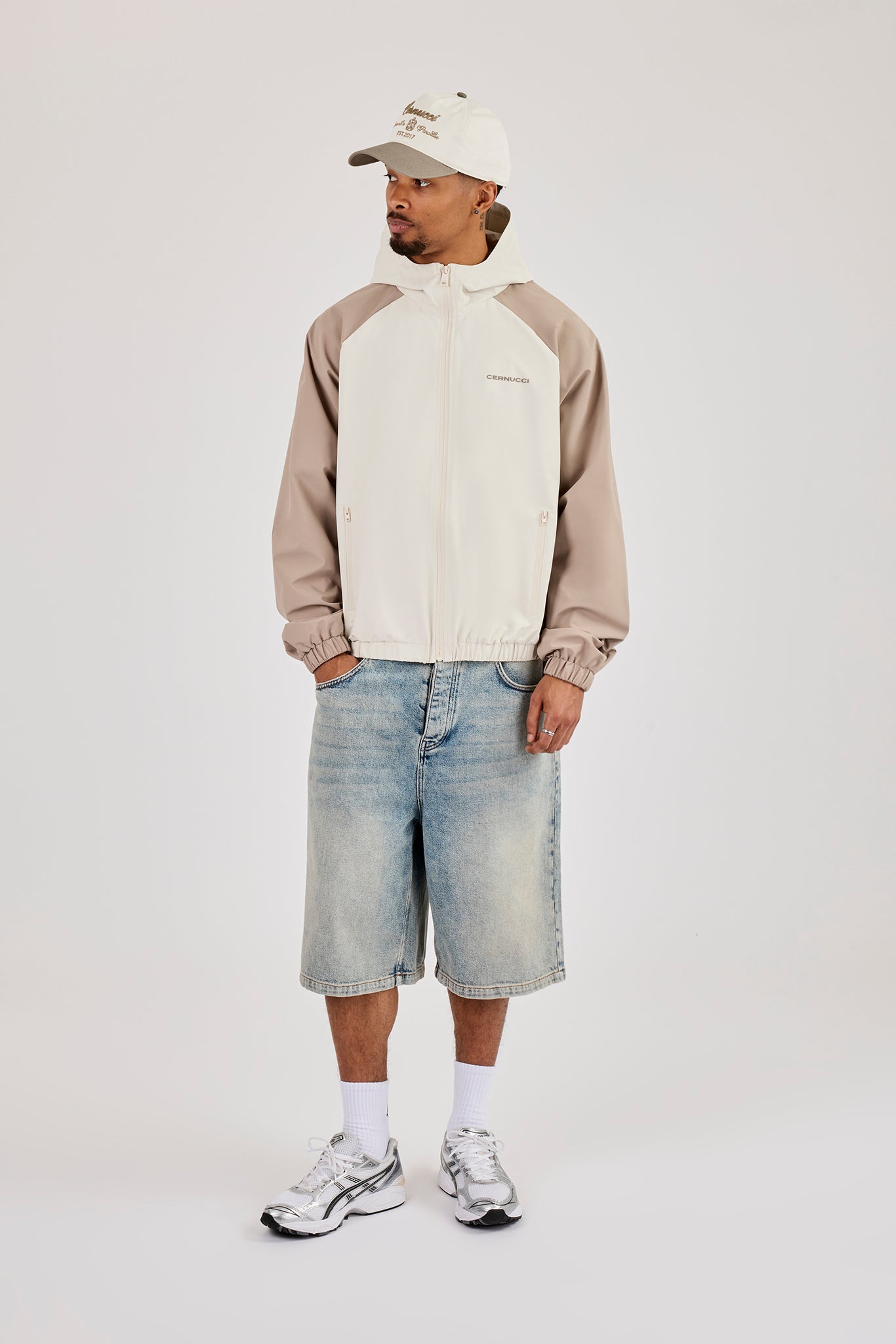 Nylon Panelled Windbreaker - Taupe