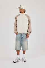 Nylon Panelled Windbreaker - Taupe