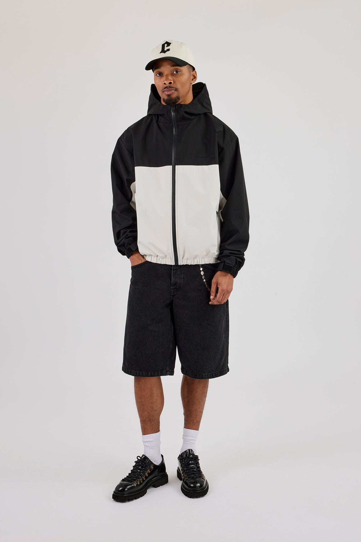 Nylon Contrast Windbreaker - Black