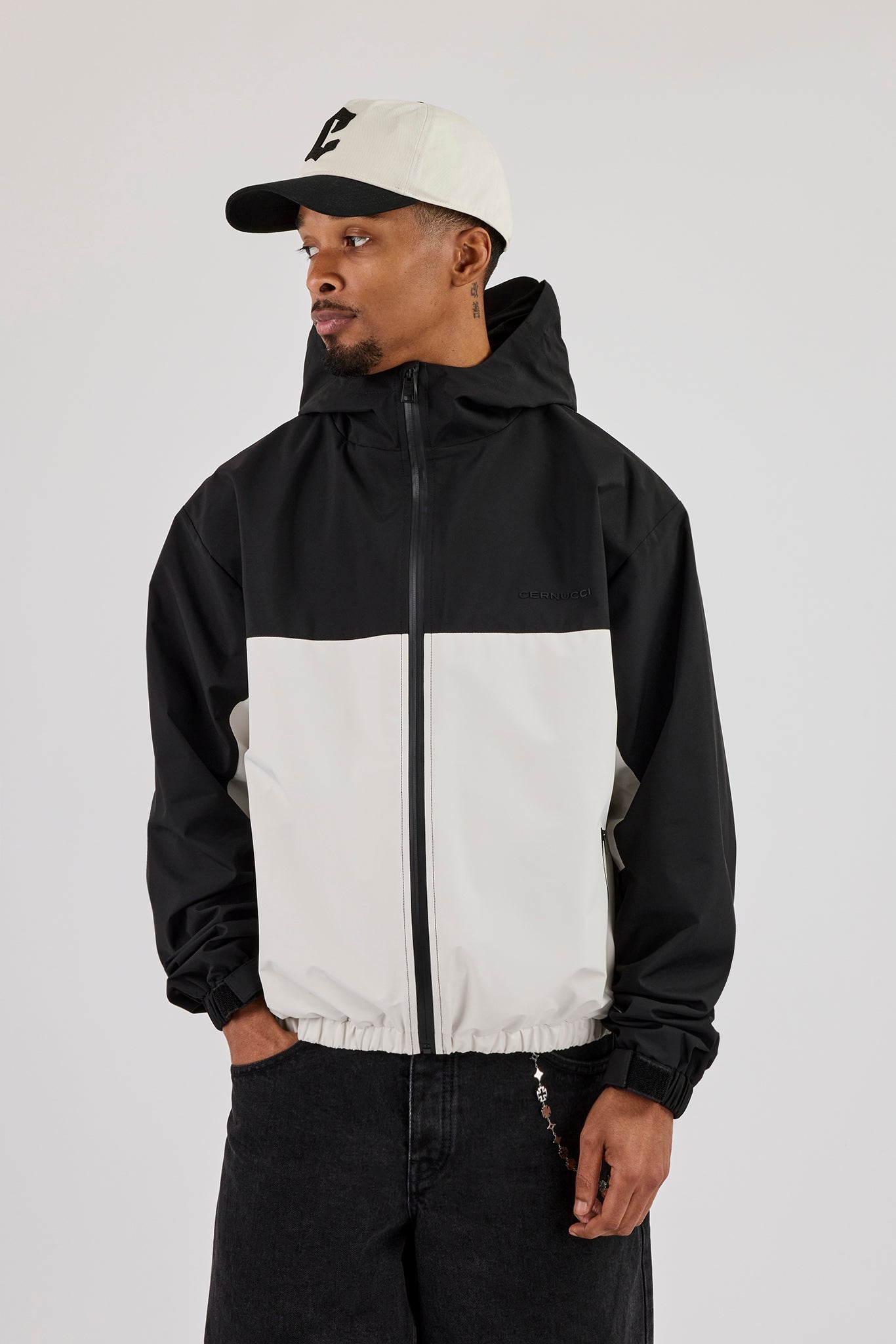 Nylon Contrast Windbreaker - Black